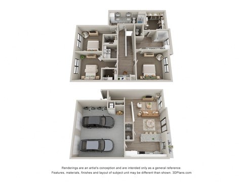 Floor plan for 3 beds, 2.5 baths, 1768 sqft